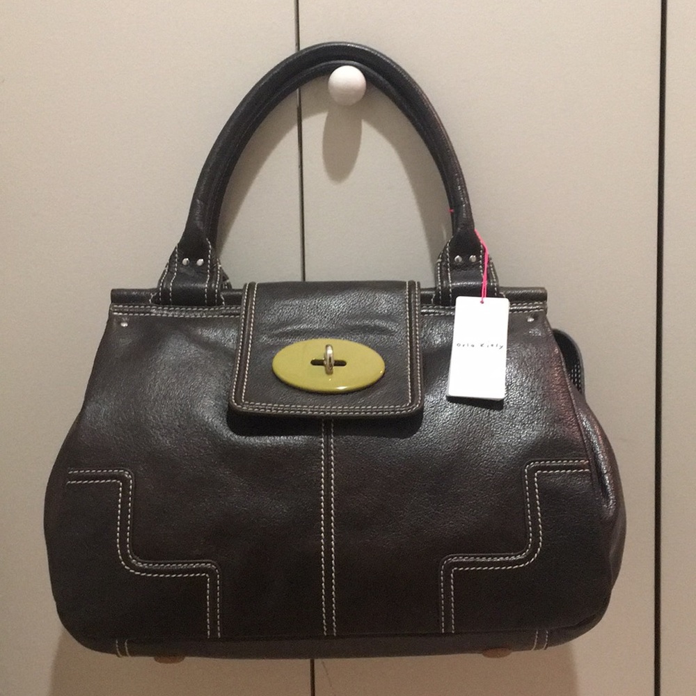 Orla Kiely Giant Turnlock Leather Zip Handbag NEW without tags